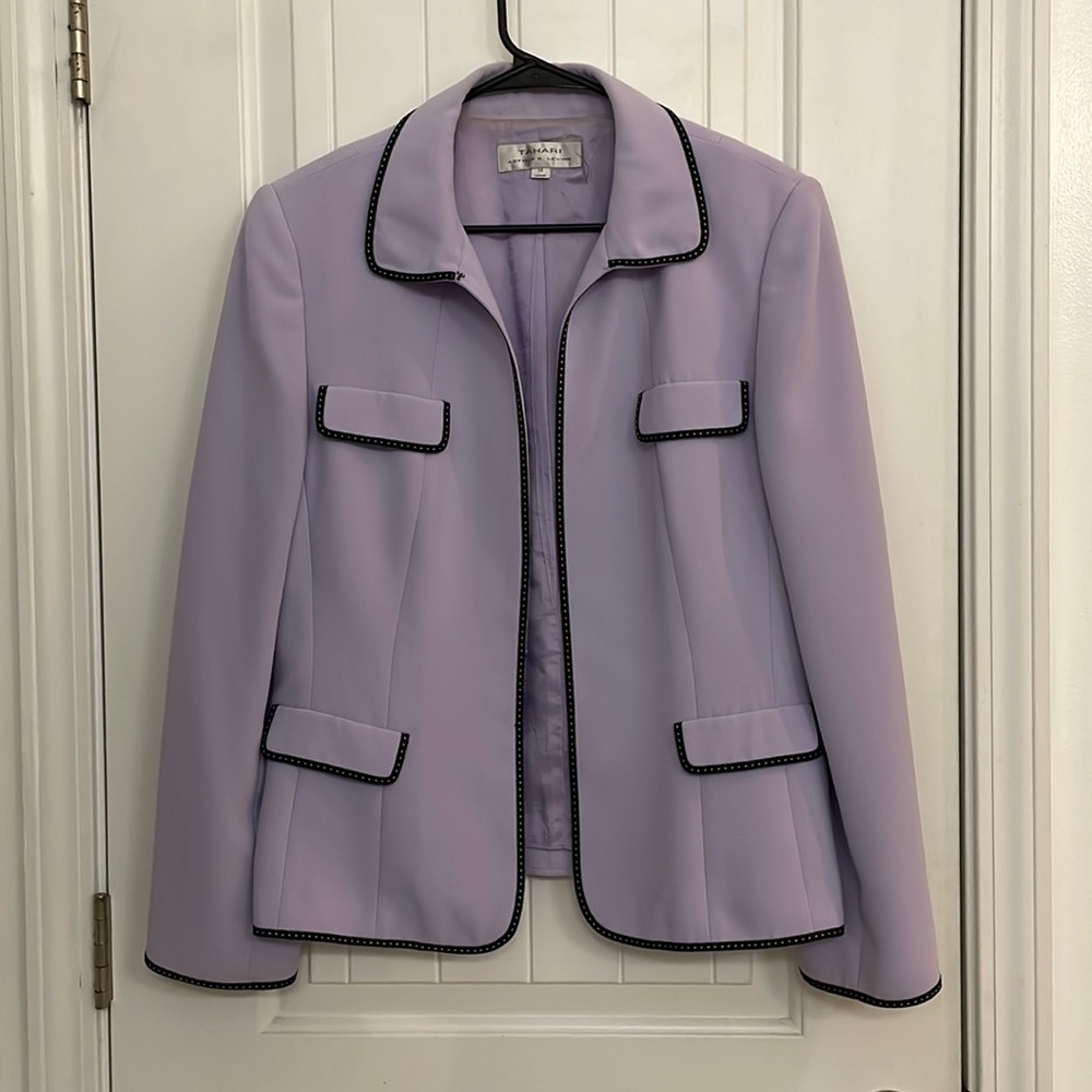 Tahari Lavender Blazer with Black Trim